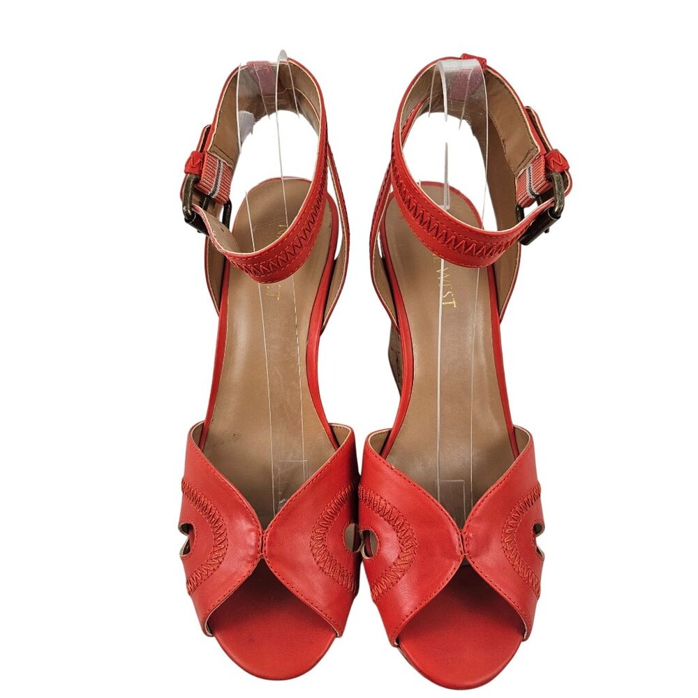Nine West Sandals Womens Size 8.5M Coral Peep Toe Wedge Ankle Strap Faux Leather - Picture 3 of 9